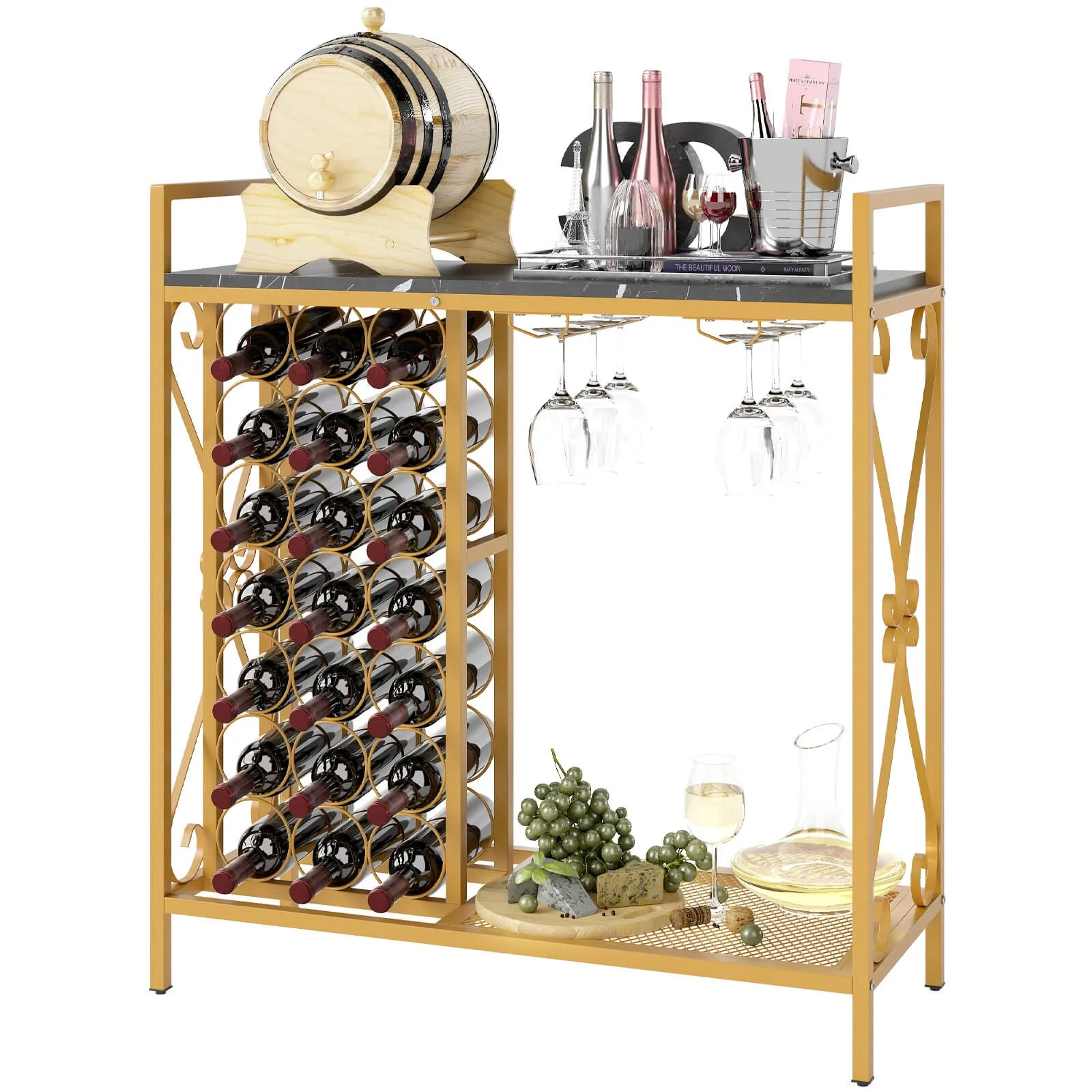 

21 Bottle Wine Rack Freestanding Floor Wine Bottle Organizer w/ Storage Shelf