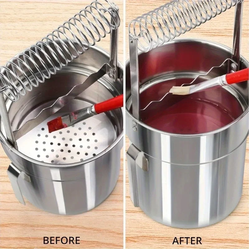 Artist Stainless Steel Paint Brush Washer Double Layer Leakproof Portable Brush Cleaner Filter Screen Spring for Oil Painting