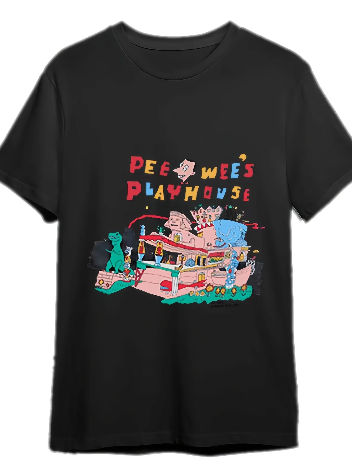 Мужская винтажная футболка 90-х годов Pee Wee Herman Playhouse с рисунком — забавная черная хлопковая футболка с короткими рукавами и рисунком