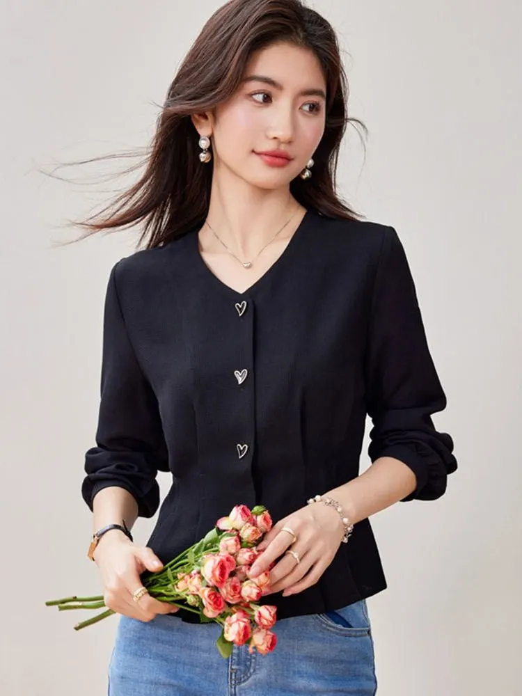 

Sli ort Sve Long irt Women's Faionable Beautiful Mom Chic Top V-ne Polyester Fiber Thin Regular Length irt