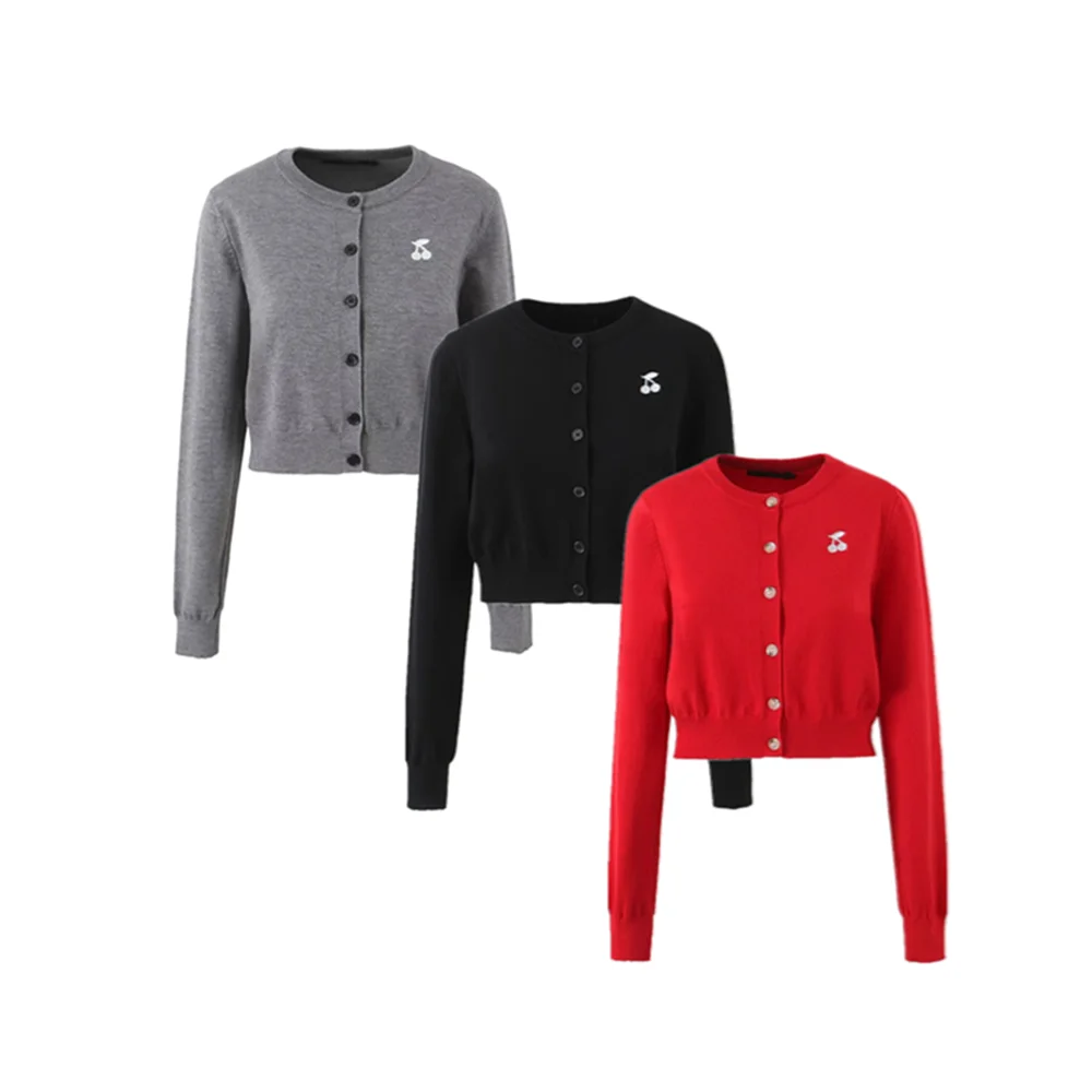 PB&ZA2024 summer new women\'s fashionable temperament slim fit casual versatile cherry embroidery knitted sweater