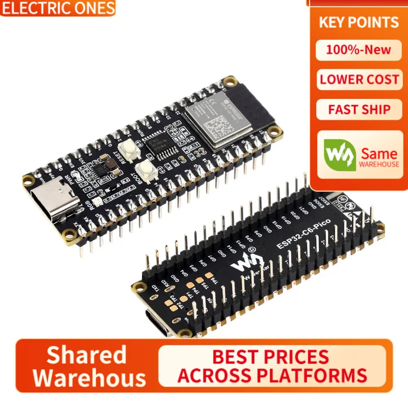 【Waveshare genuine】ESP32-C6 Pico WiFi 6 Development Board ESP32-C6-MINI-1Support WiFi6 Bluetooth5 Zigbee Thread