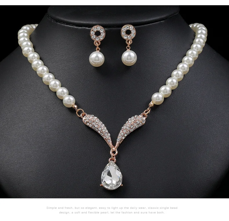 2024 Personality Pearl necklace earrings set Women's fashion temperament explosive alloy electroplated bridal dress accessories