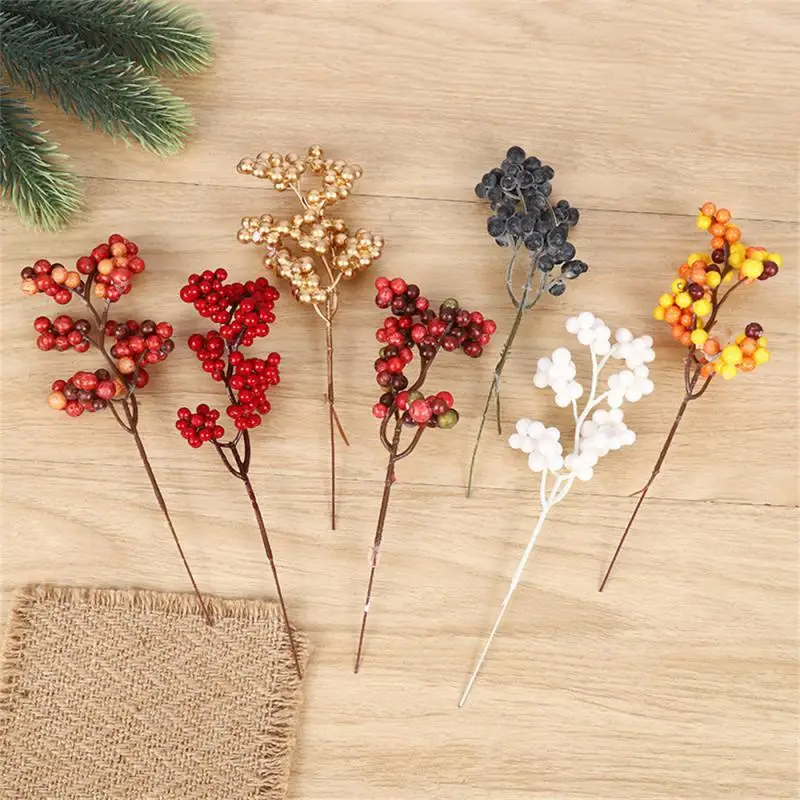 3pcs Mini Simulation Berries Artificial Berry Fake Fruit Cherry For Home Party New Year Christmas Plug-in Decoration Supplies