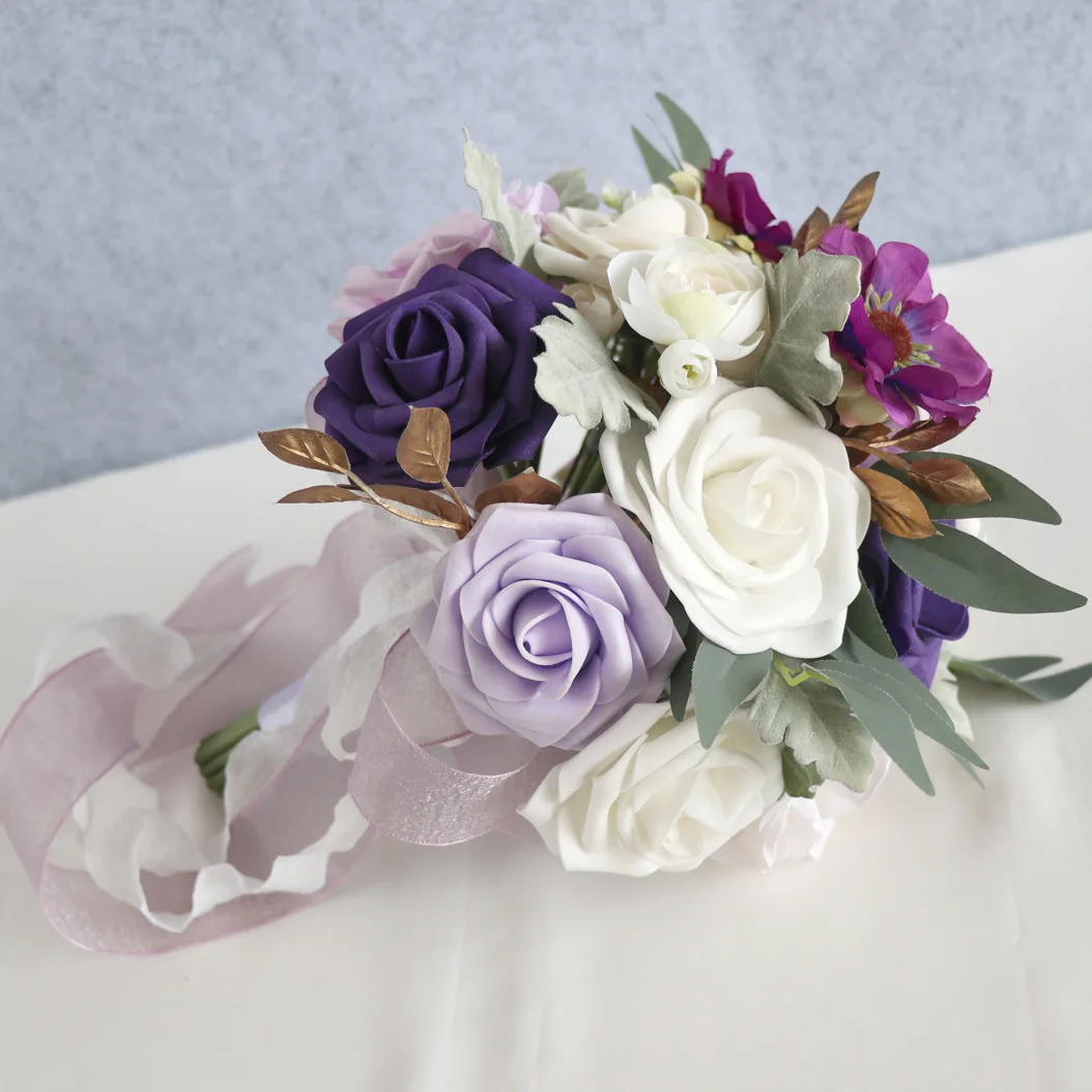 باقات الأرجواني زهور الزفاف باقات الزفاف عالية الجودة 23*30 سنتيمتر اكسسوارات الزفاف #4