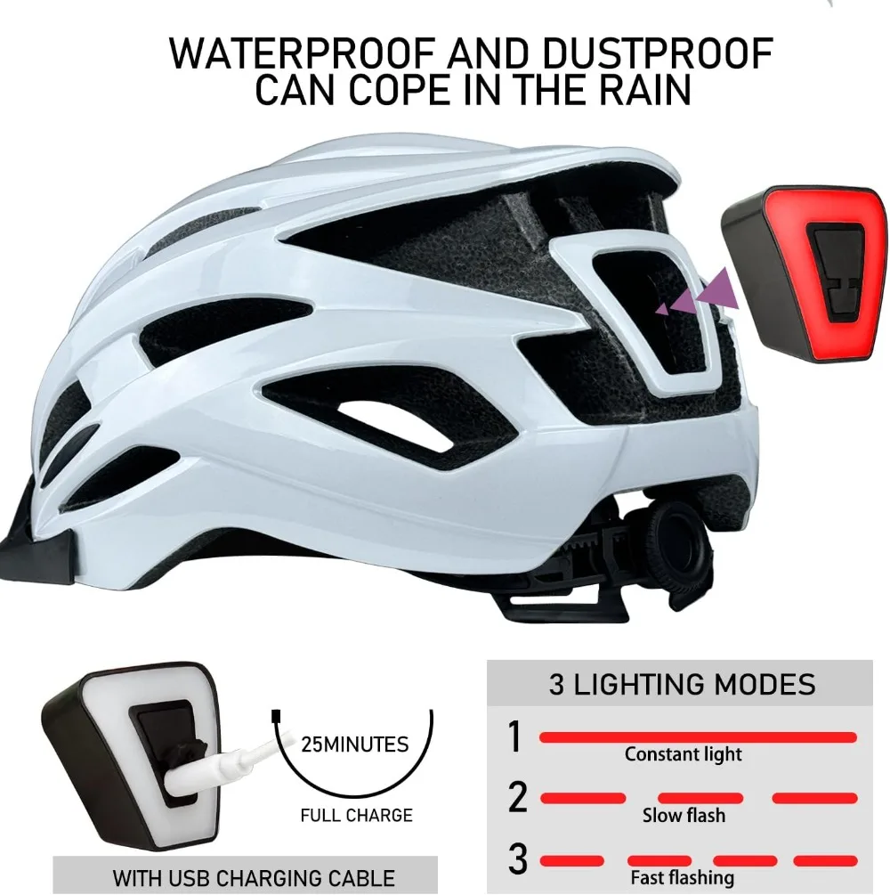Adult Bike Helmet with Multi-Mode Rear LED, Lightweight, Adjustable Fit 56-62cm, Carbon Black Glossy