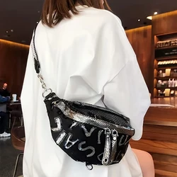 Compact and versatile, popular sequined waist bag, casual outdoor sports, street crossbody chest bag, trendy