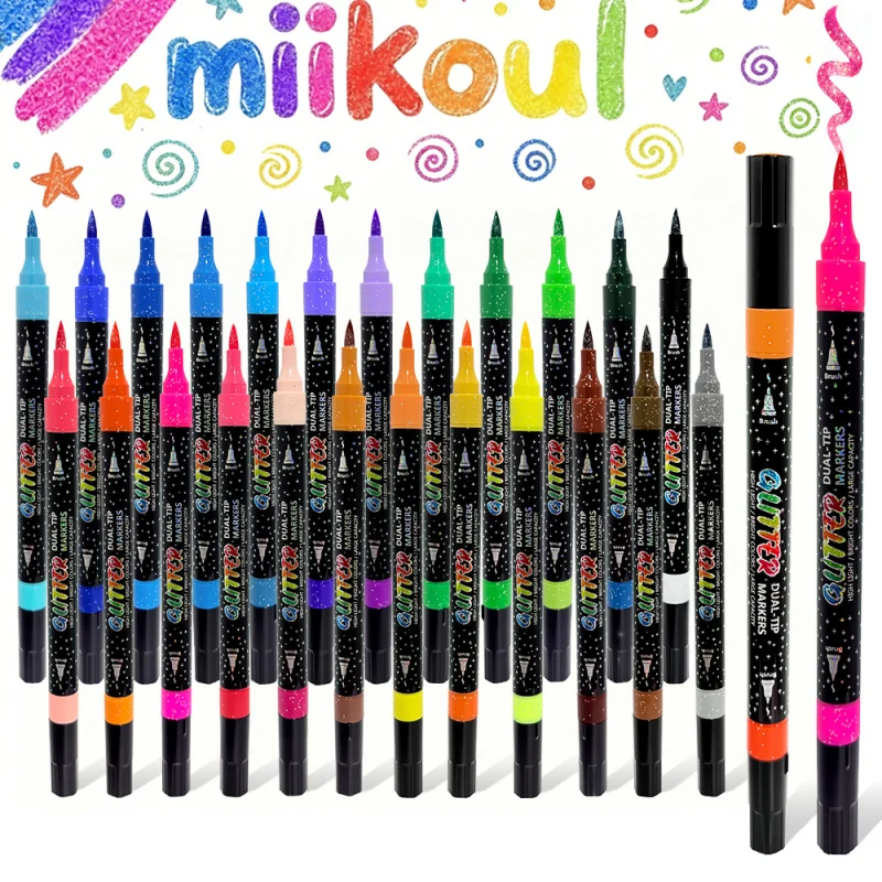 Glitzer-Effekt-Pinselmarker, Doppelspitzen-Doppelfarben-Pinsel-Schimmermarker zum Kritzeln und Schreiben, Glitzer-Kunsthandwerk für Erwachsene, DIY-Bastelarbeiten
