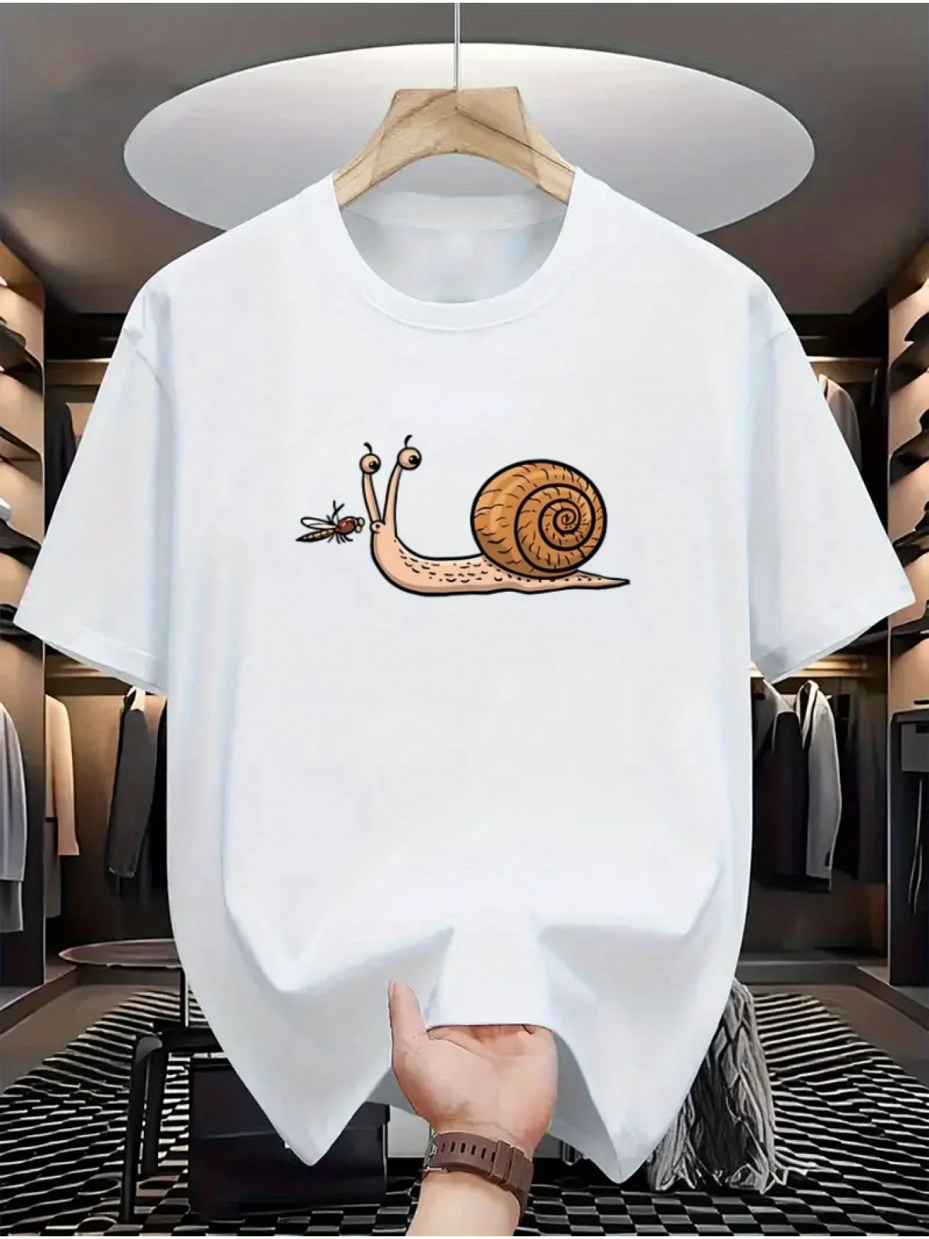 Men's 100% Cotton Printed T-Shirt with Snail Pattern, Casual Sports T-Shirt, Lightweight and Stylish for Summer