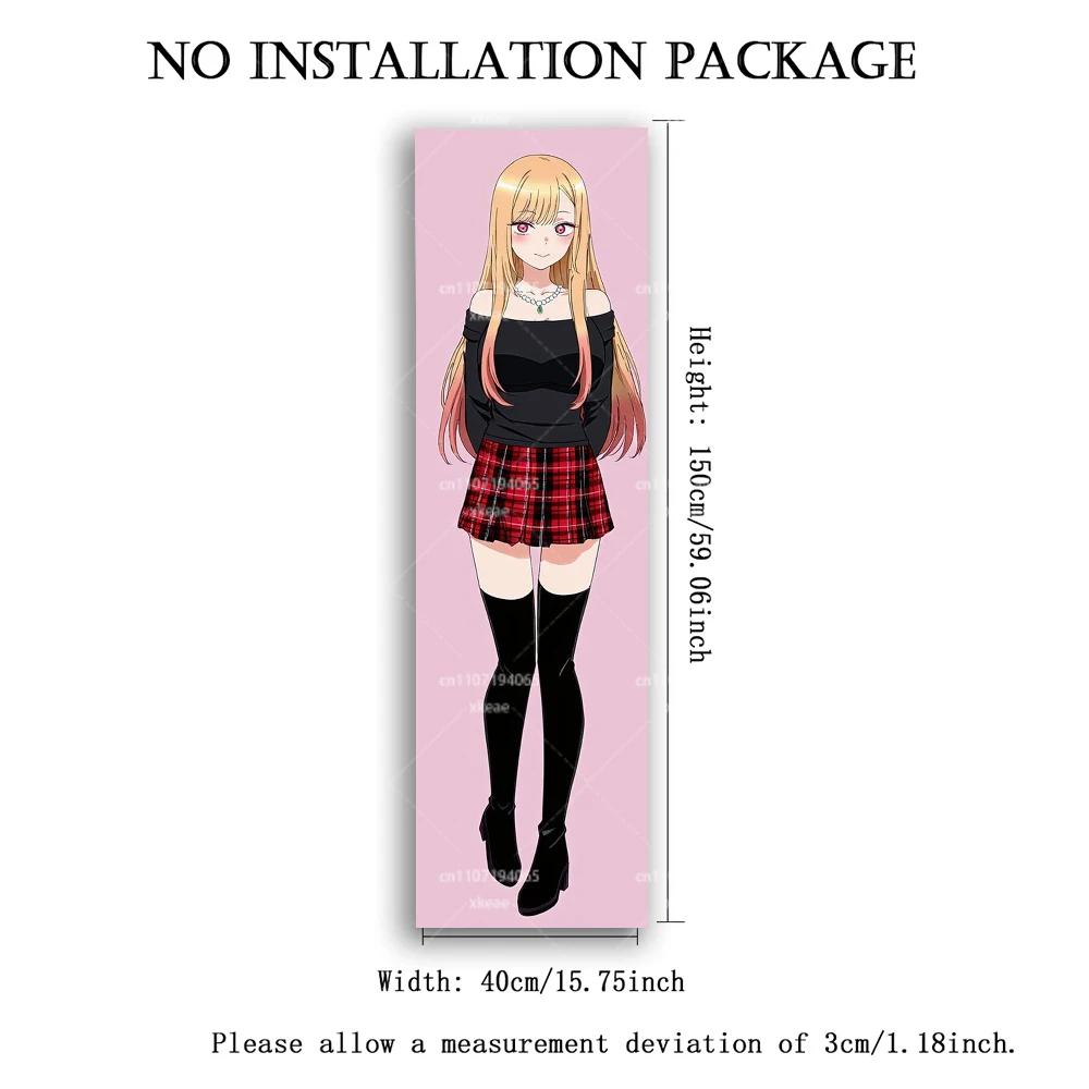 Marin Kitagawa Tapestry, Black Top & Plaid Skirt, Pink Background, Otaku Room Decor