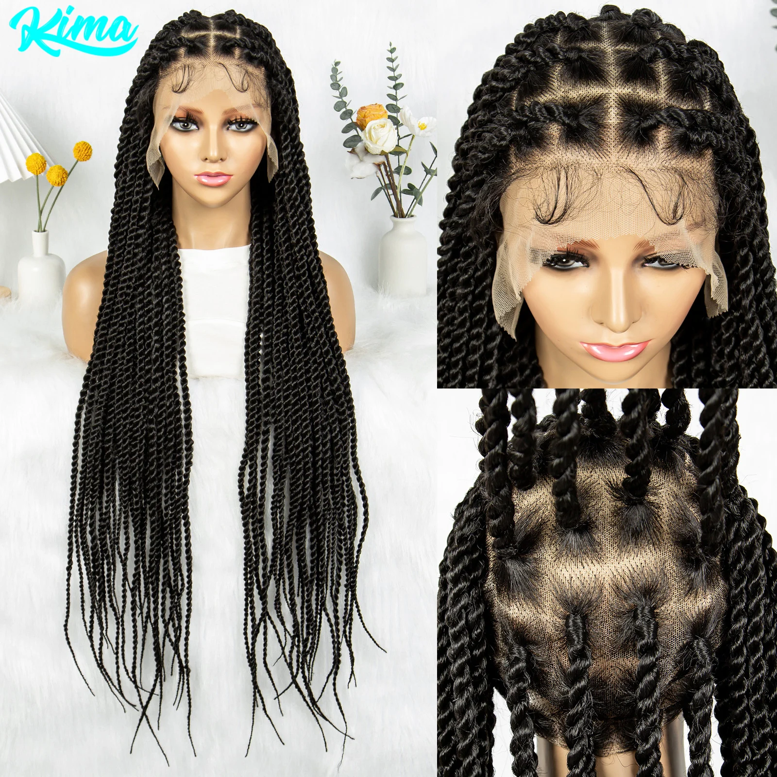 

Синтетические косички Cornrow, плетеный парик, полный кружевной парик, плетеный парик с предварительно выщипанными косами для африканских женщин, 34 дюйма