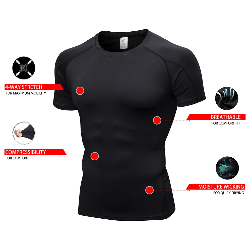 Short Sleeve Compression Shirt Men Quick Dry Workout Shirts Gym Base Layer Tights Running Basketball Athletic Undershirts