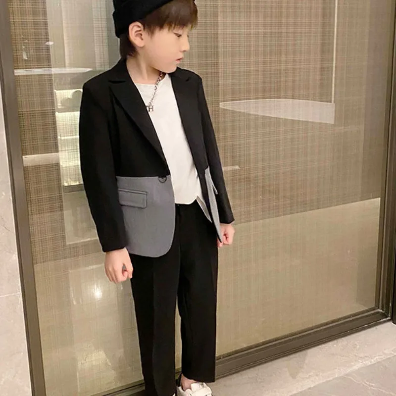 

Autumn New Boys' Patchwork Blazer Korean Style Long Sleeve Mini Suit Jacket for Kids Toddler Boys Formal Attire