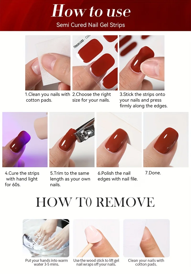 Harunouta 16 Streifen, Farbverlauf, roter Marmor, Goldlinie, halbgehärtete Gel-Nagelstreifen, DIY-Gel-Nagellack-Aufkleber für Nägel, Arbeit mit UV/LED – Detail 4