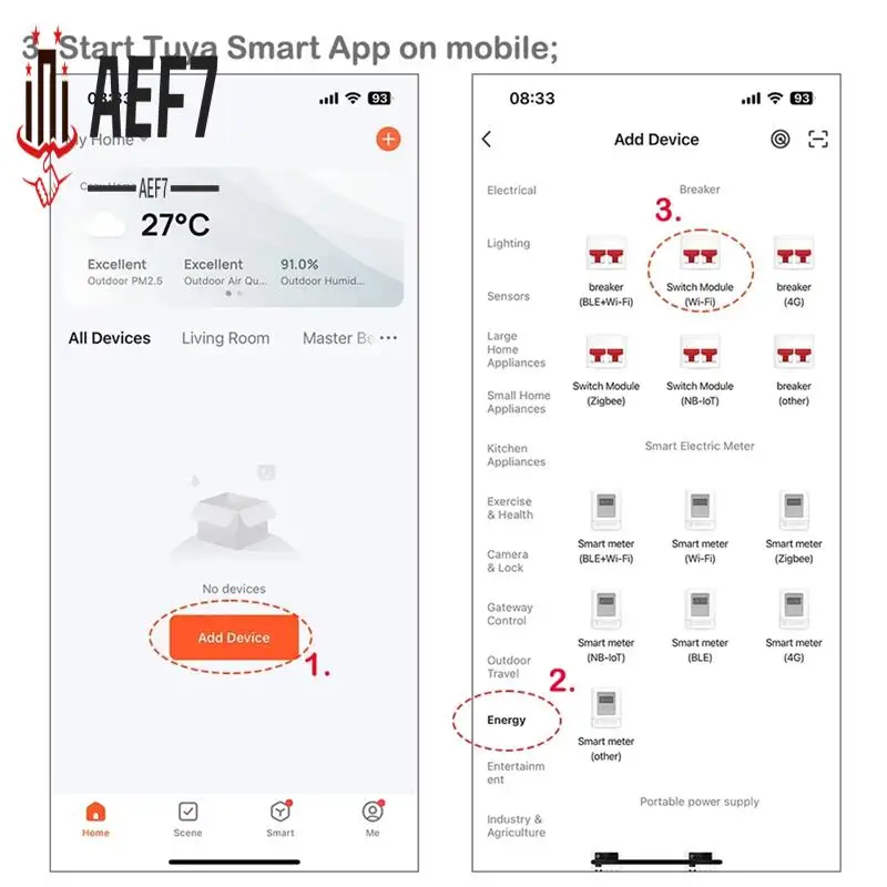 

AEF7-Tuya Smart Wi-Fi RS485 2P 63A MCB выключатель предоплаченный счетчик таймер переключатель защита напряжения и тока голосовое управление Alexa Easy Inst