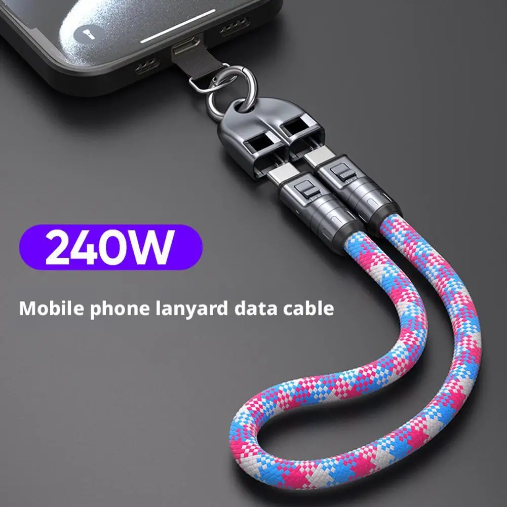 2-in-1 Phone Lanyard and Data cable 30/120cm Unrivaled 240W Power Delivery Type-C to Type-C Charger Cable Anti Theft Phone Strap