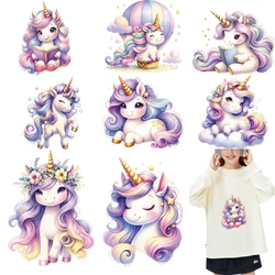 Unicorn wearing flowers Iron on Patches for Clothes Transfer DTF Transfers Ready to Press Patch Shirts Heat transfer stickers