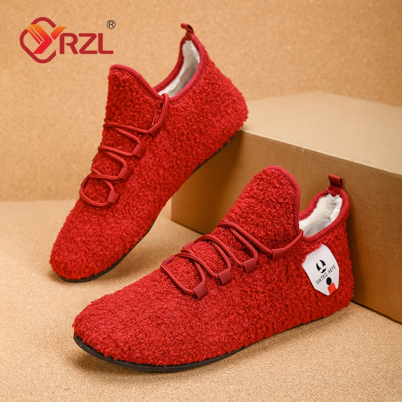 YRZL Winter Cotton Shoes Men Warm Lace Up Lightweight Winter Slippers Men Plush Bedroom Home Cotton Loafers Men Warm Shoes