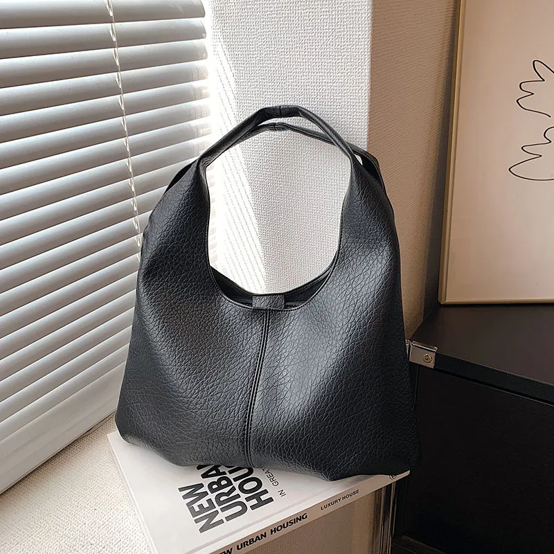 Soft Leather Large Capacity Tote Bag For Women High Quality Solid Color Versatile Underarm Bag Casual Simple Shopping Bags