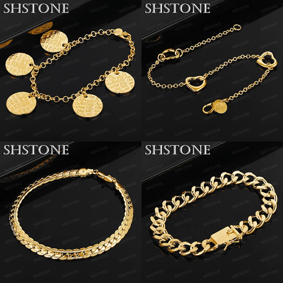 Hot Fine 18k Gold Side Chain Cuban Chain Heart Circular Bracelet Birthday Wedding Party Simple Nice Jewelry Gifts For Girls