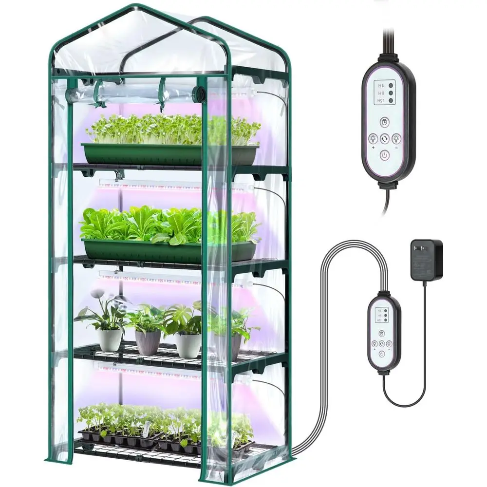 

Комнатная теплица со светом для выращивания, 4-уровневый мини-зеленый дом на зиму — теплицы полного спектра для запуска семян, небольшой портативный