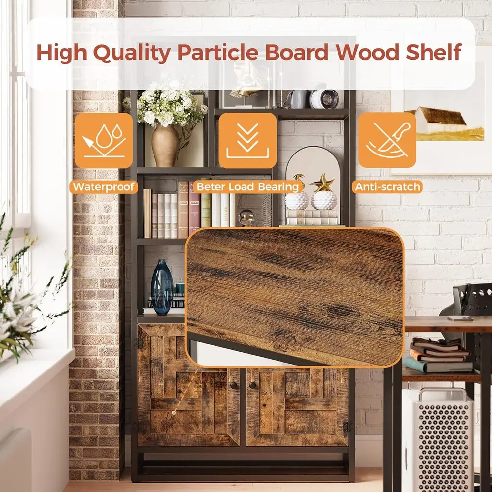 أرفف كتب وخزائن كتب من IRONCK، رف كتب عريض 35.4 بوصة مع أبواب، رف كتب طويل 6 طبقات هندسي مع خزانة تخزين #5