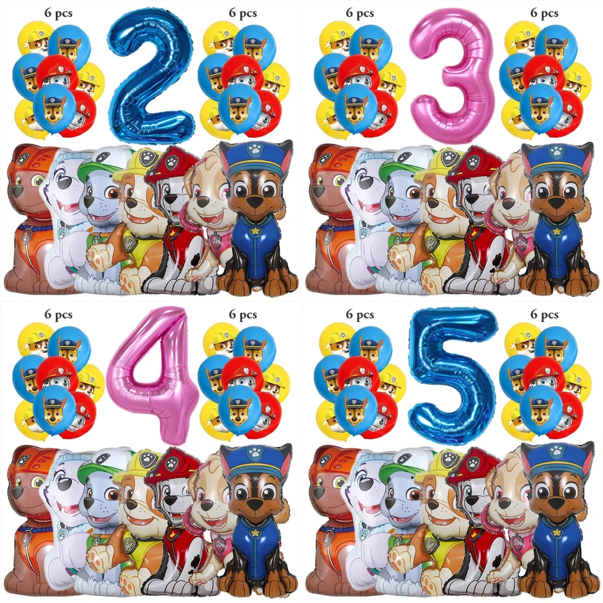 20 piezas dibujos animados PAW Patrol decoración de cumpleaños película de aluminio juego de globos digitales perro Chase Skye niños suministros para fiestas Juguetes