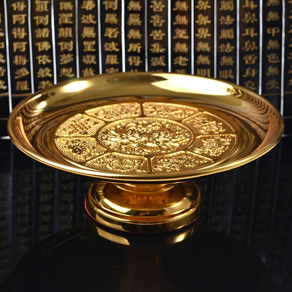 

Golden Lotus Fruit Plate Fine Craftsmanship Tribute Food Holder for Worship Altars Buddhist Tribute Tray Sacrificial Use