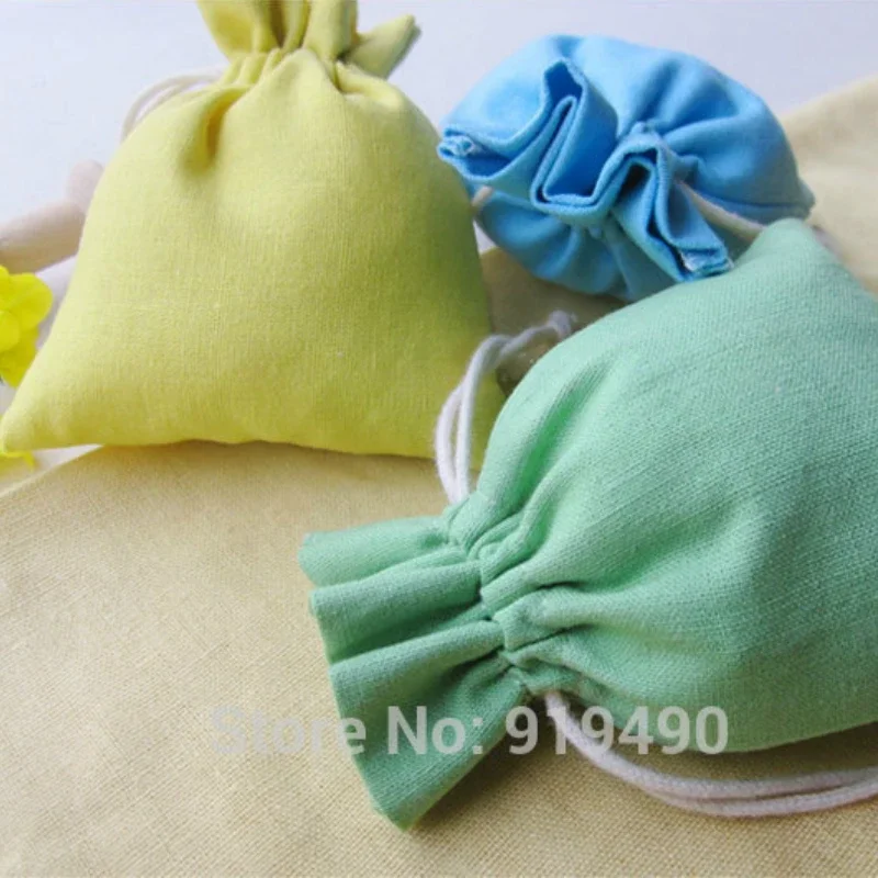 50PCS Linen Cotton Drawstring Bag Thick Linen Pouch Packaging Jewelry Cosmetic Makeup Christmas Wedding Party Sachet Print Logo