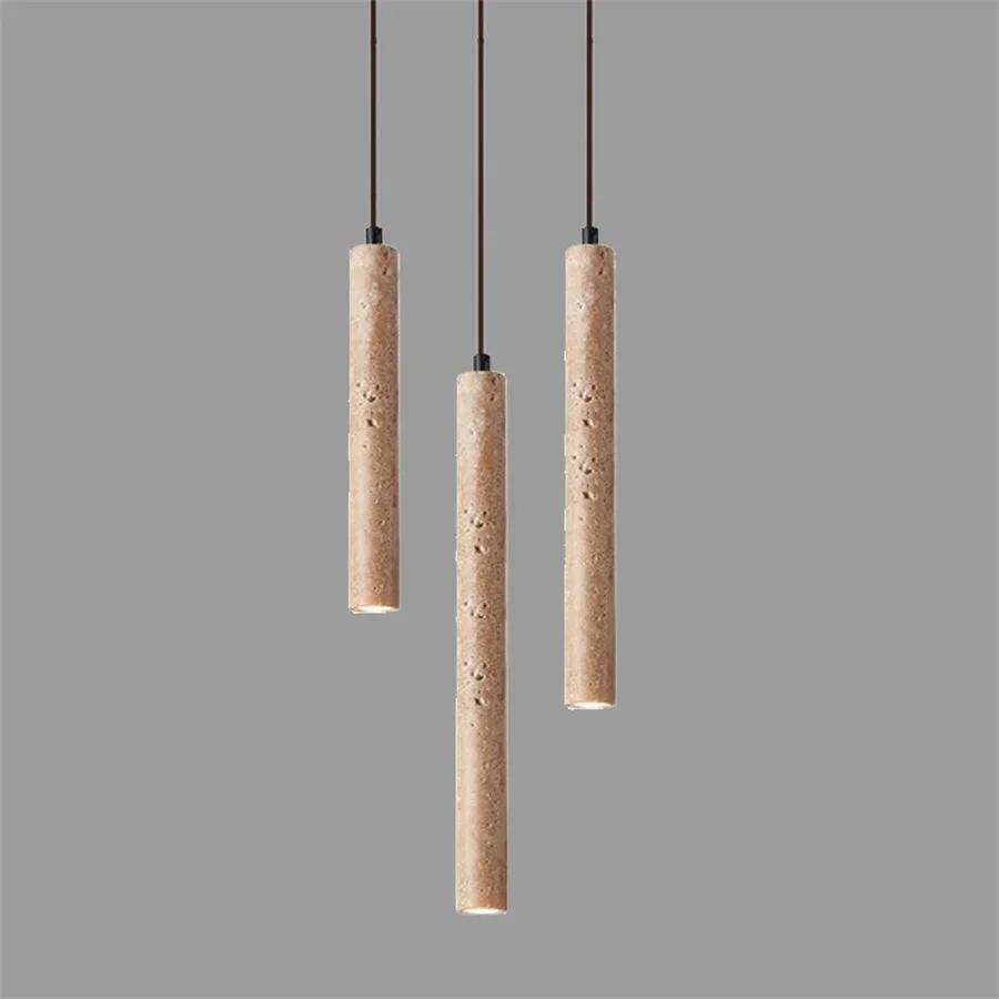 Travertine Long Tube Led Pendant Lamp Bedroom Bedside Stone Suspension Hanging Light Kitchen Island Counter Bar Pendant Light