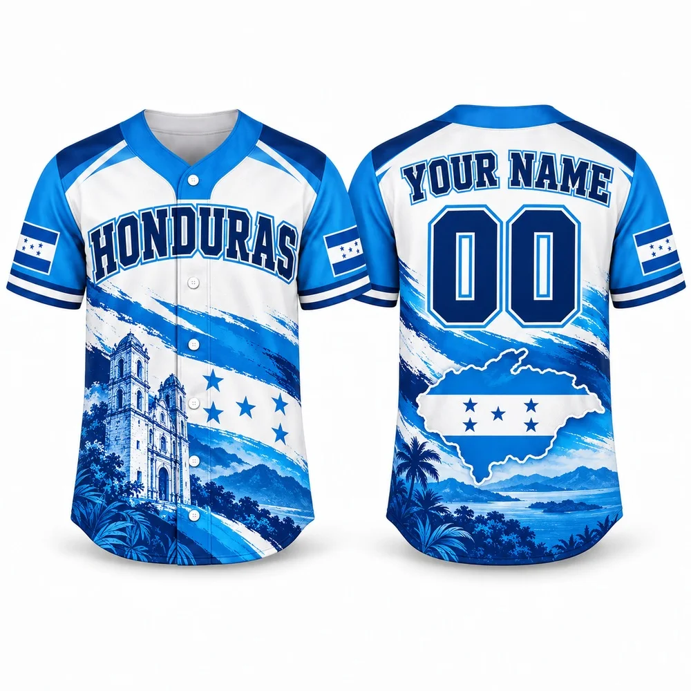 Honduras National Shirts in Blue White National Colors Personalized Baseball Jersey Tropical Jerseys Shirt for Men Women