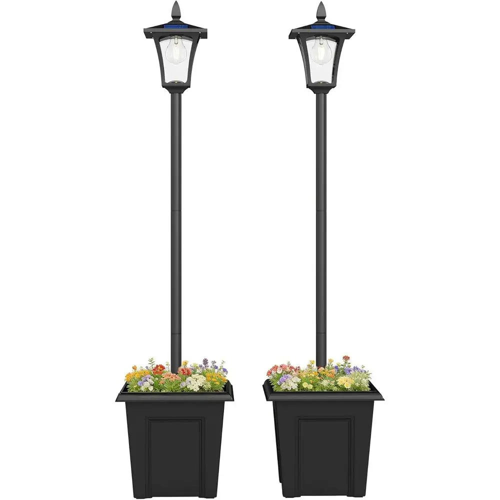 

63-дюймовый водонепроницаемый светодиодный фонарный столб с кашпо, уличное освещение для патио, двора, сада, газона, черный
