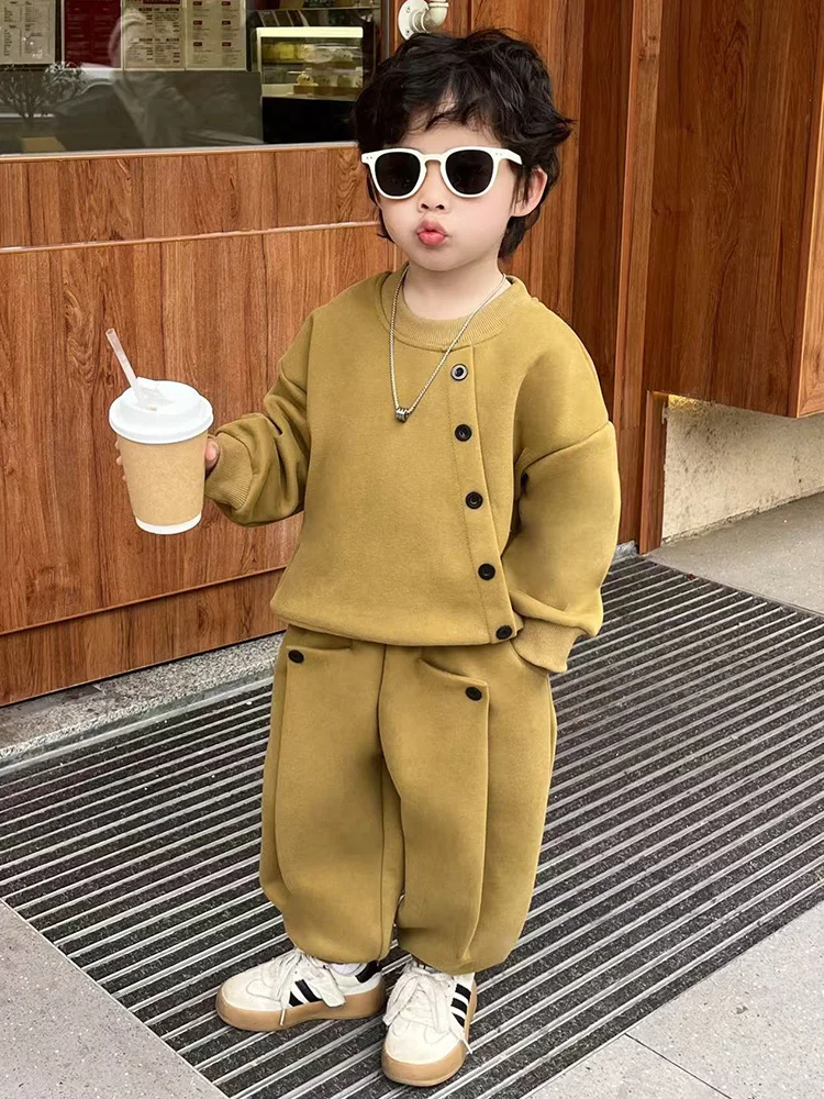 

Children's Spor Faionable Set Boys Spring Autumn Clothes 2025 New Sle Korean Version Cool Baby Clothes Cotton Blend Fabric