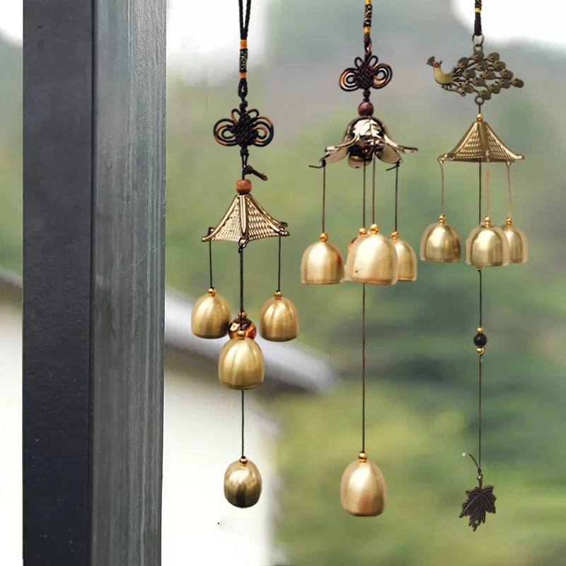 Vintage Alloy Wind Chime Hanging Decoration Home Wall Door Decoration Metal Bell Pendant Outdoor Garden Lucky Hanging Decor Gift