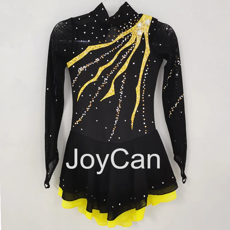 JoyCan-فستان التزلج على الجليد للفتيات ، دنة سوداء ، شبكة مطاطية ، ملابس الرقص المنافسة ، حسب الطلب