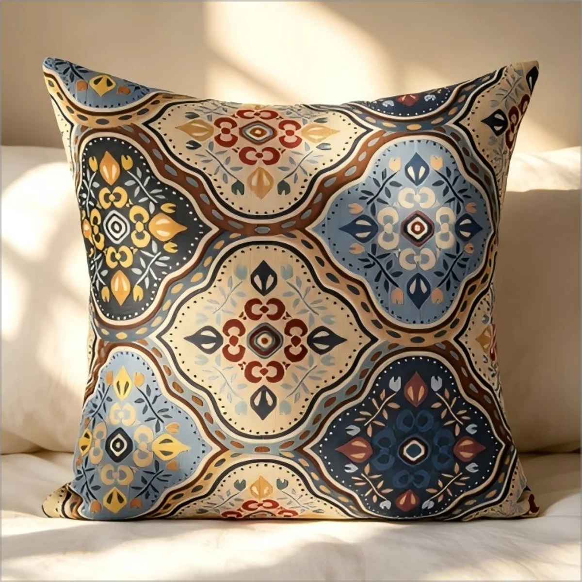 Bohemian Moroccan Tile Print Throw Pillow Cover, Vintage Kilim Geometric Decorative Cushion