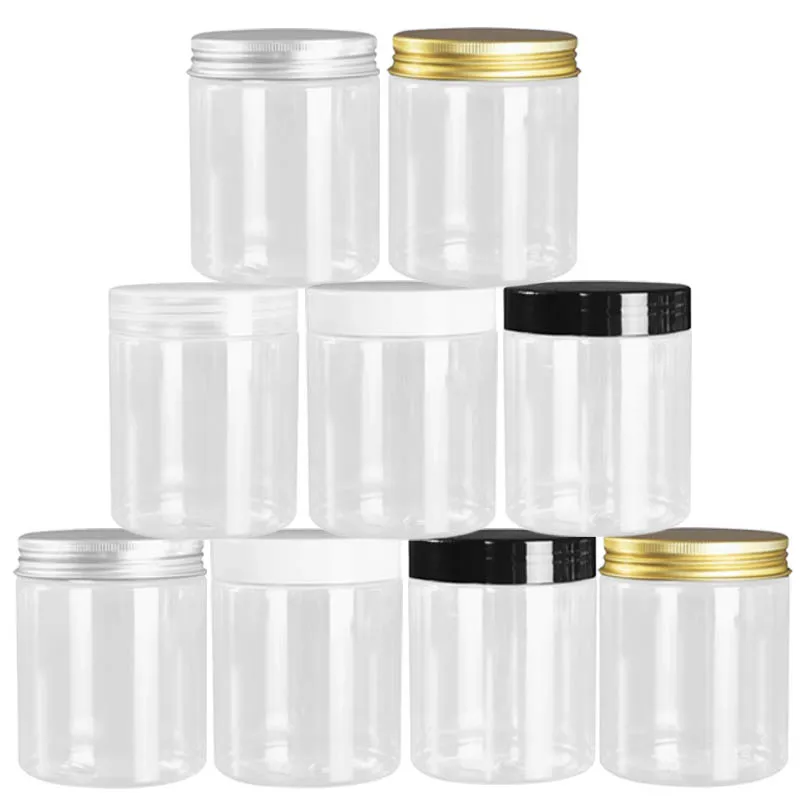 10Pcs 250ml Clear Wide-mouth Plastic Jar with Lids Empty Sample Pot For Cosmetic Face Cream Storage Candy Cookies Packaging Jars