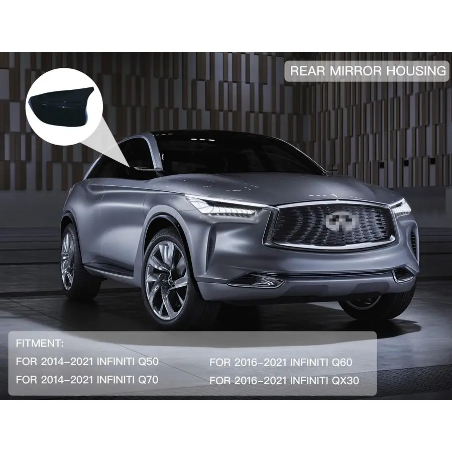Stil: Glänzend schwarze Türspiegel-Abdeckkappe, kompatibel mit 2014–2020 Infiniti Q50 Q60 Q70 QX30