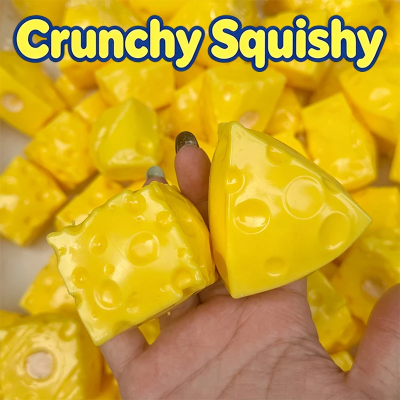 Cheese Crunchy Squishy Stress Ball Squeeze Toy Round Blocks Filled Fidget Toy ASMR Sensory Stress Relief Toy for Adult Gifts