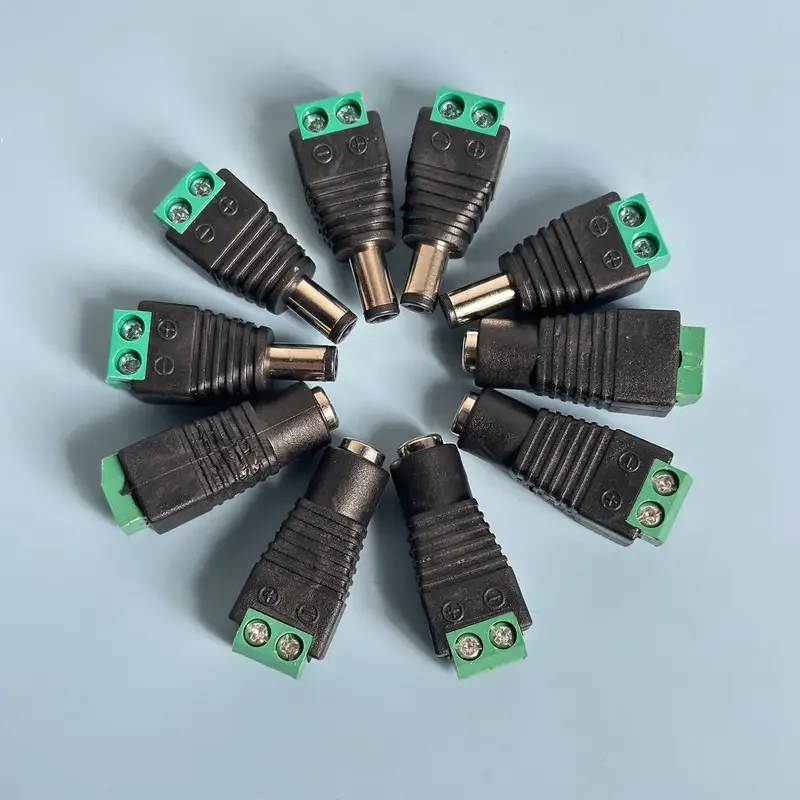 Male and Female Welding-Free DC Plug 5.5*2.1mm Welding-Free DC Female Head Green Terminal Monitoring Power Plug Push-But