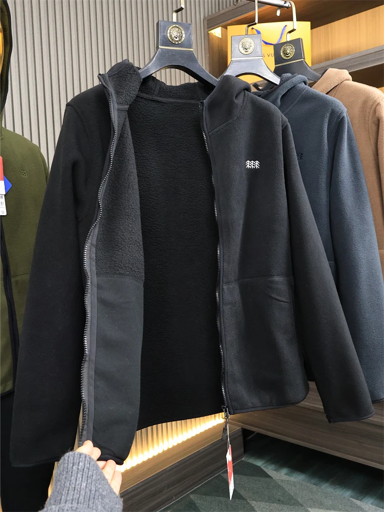 

Warm Fce Lined Casual Hoodie Jaet Men's Winter Thermal Tee Trees Single ake Fce eepskin Sle Faion Urban Loo...