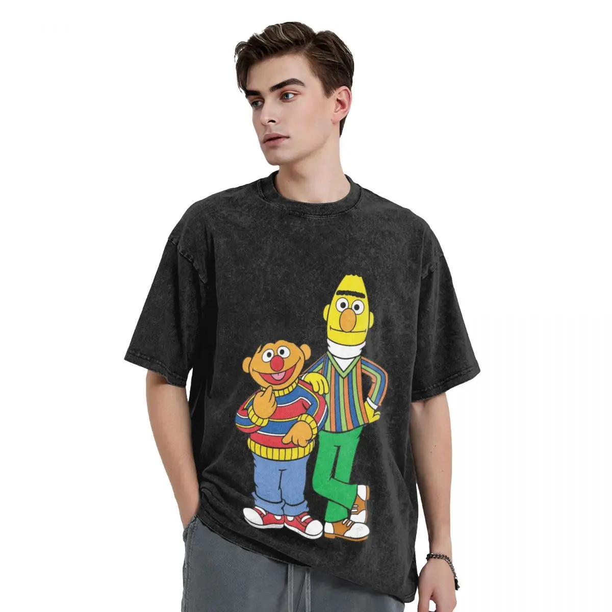 Washed T Shirt Sesame Street Friends Novelty T-Shirt Oversize Streetwear Short Sleeve Summer Tops for Men Women Tee Shirt