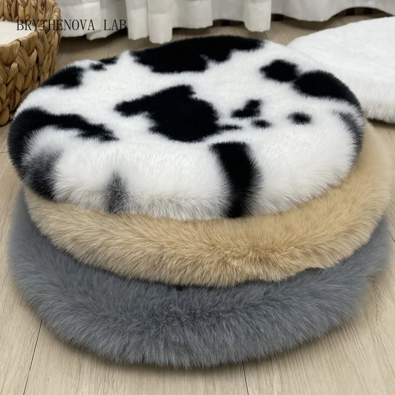40cm Round Plush Seat Cushion Soft Imitation Rabbit Fur Pillow Pet Futon Cat Sleeping Cushion Living Room Chair Car Seat