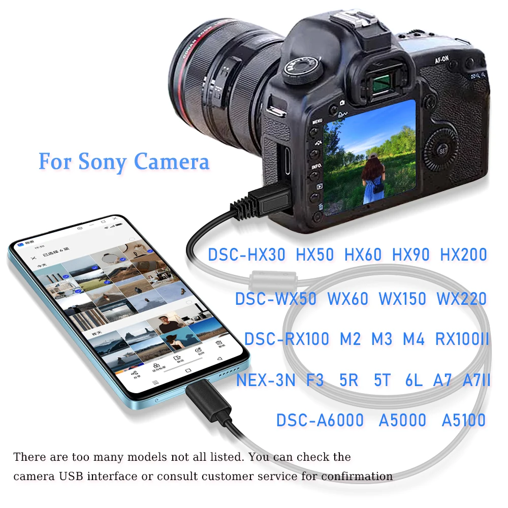 Micro 5Pin to Type-C OTG Cable for SONY NEX-3N F3 5T 6L A7 A7II ,The download cable for connecting Sony cameras to smartphones,