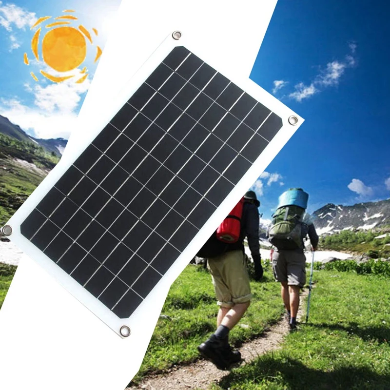 Комплект гибкой солнечной панели, 20 Вт, 12 В, двойной порт постоянного тока, уличный зарядный комплект для кемпинга, для автомобиля, RV, лодки, аккумулятора, мобильного телефона