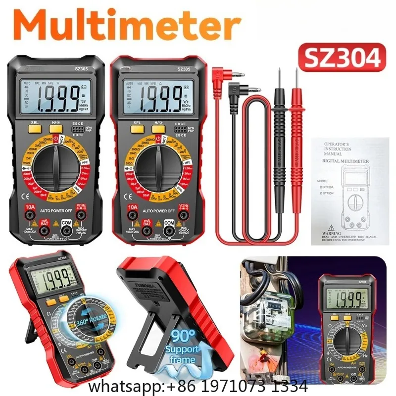 Digital Multimeter Votage Current Ohm Test Tool Large Screen Voltage Detector Auto-Ranging 2000 Counts Handheld Electrical Tools