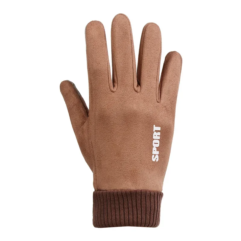 High quality men women winter suede gloves fur lining hand warmer touch screen anti-slip 2023 motorcycle and bike gloves - black