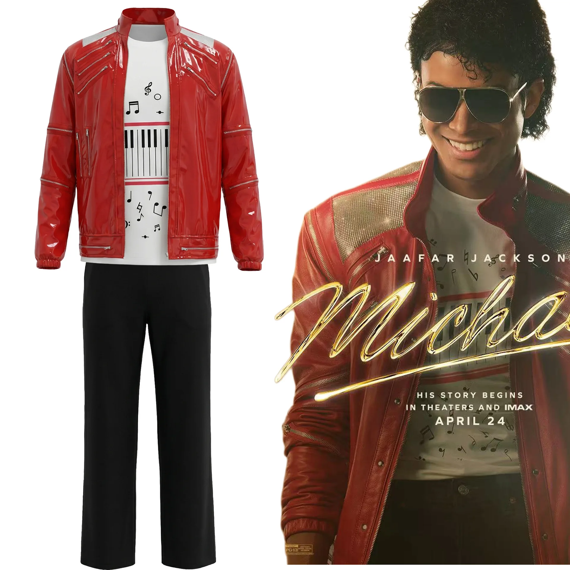 Chaqueta de cuero sintético roja con cremallera estilo punk, inspirada en Michael Jackson, para disfraces informales, estilo americano, personalizada, clásica, Beat It MV