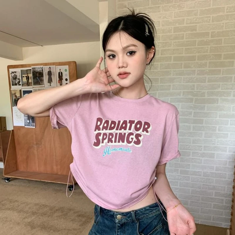 Women's T-shirt Summer Cute O-neck Design Sense Y2k Tops Students Loose Versatile Sweet Short Tees Female Graphic T Shirts