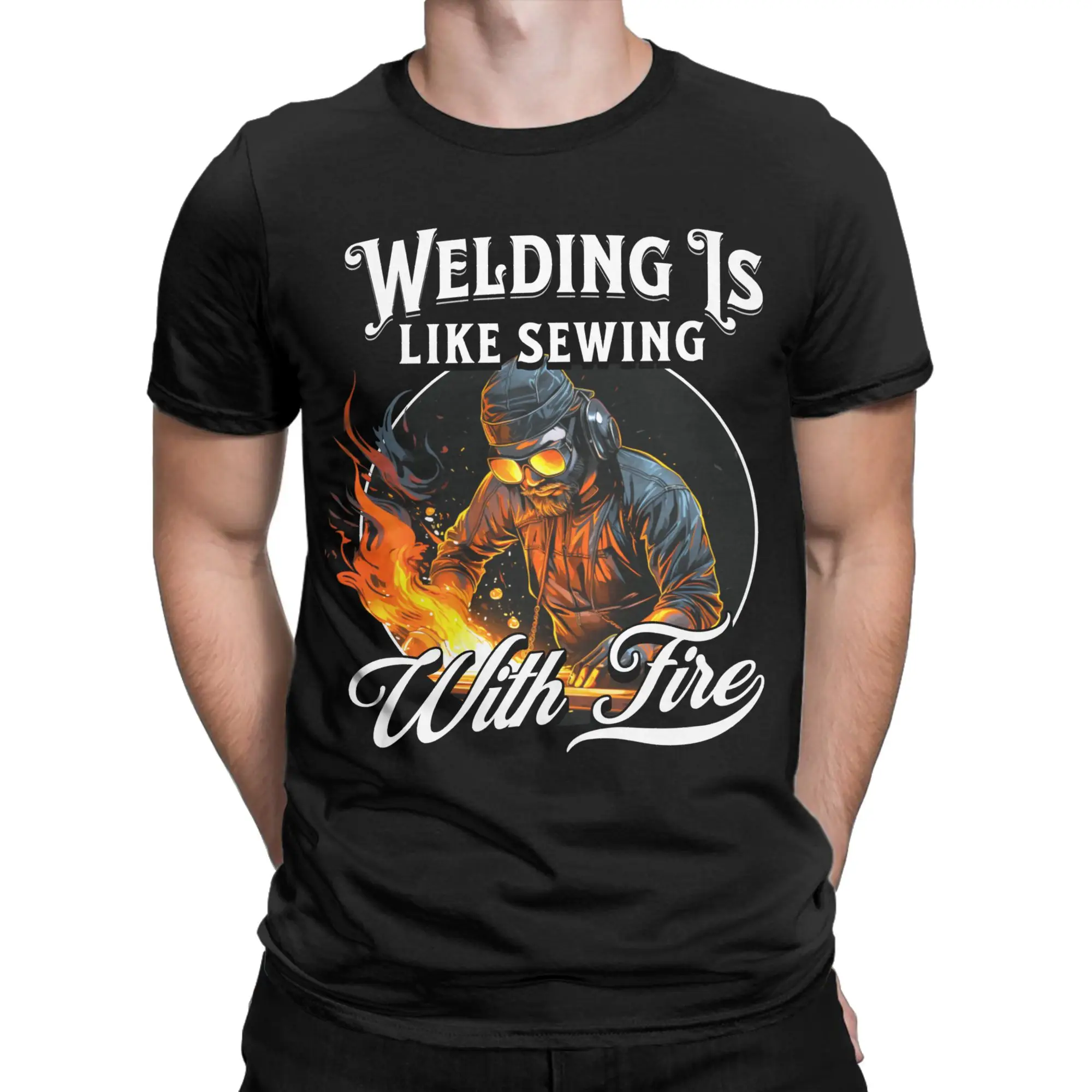 Welding is Like Sewing with Fire T-Shirts for Men  Casual Cotton Tee Shirt O Neck Short Sleeve T Shirt Printed Tops